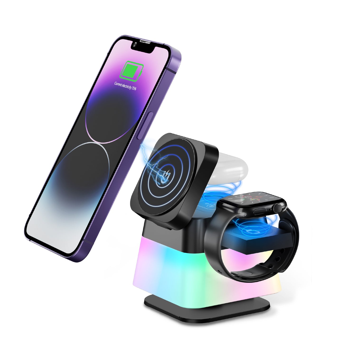 SmartGlow 360° - Magnetic Wireless Charging Stand with Colorful Lights