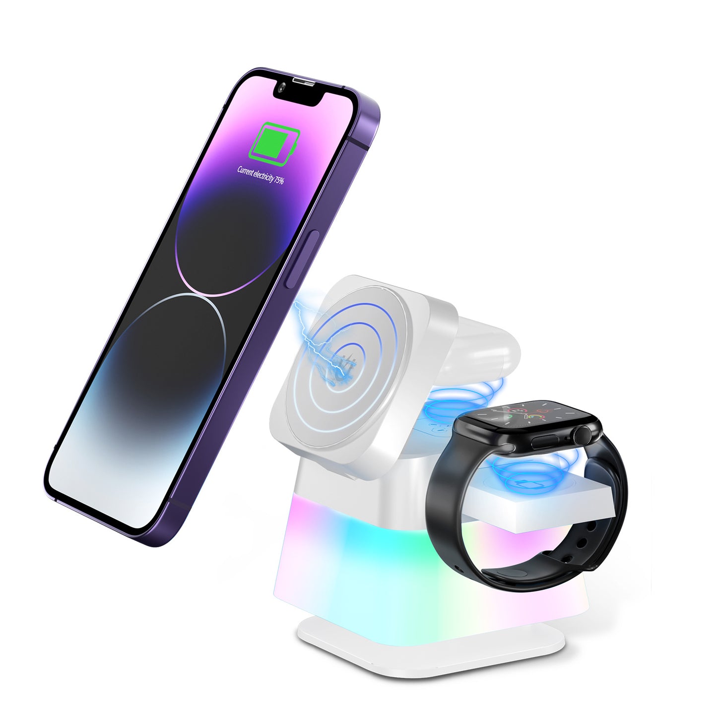 SmartGlow 360° - Magnetic Wireless Charging Stand with Colorful Lights