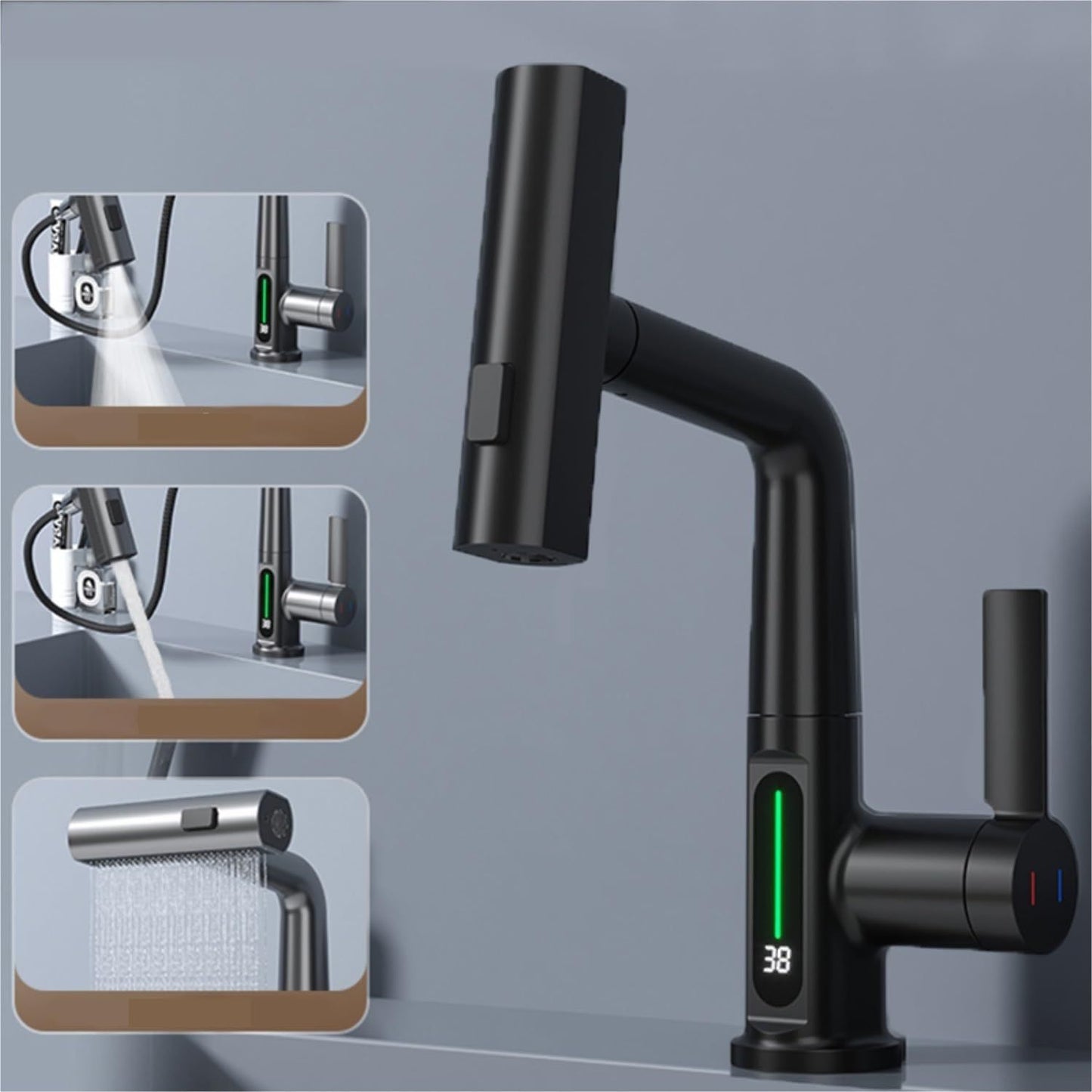 Smart Digital Display Pull-out Faucet with 360° Rotation