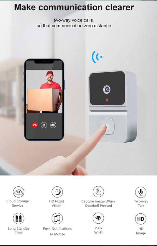 Z30 Smart HD Visual Doorbell with Video Intercom & Night Vision for Enhanced Home Security